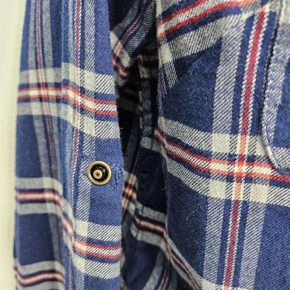 Jachs Girlfriend Shirt Medium Flannel Snap Front Long Sleeve Blue Plaid BEA NWT - Picture 8 of 9